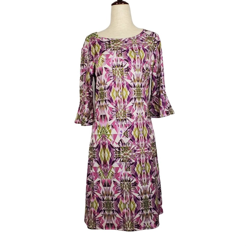 Kaiya Designs Womens Dress sz M purple design mid length half sleeve